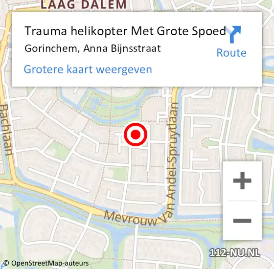 Locatie op kaart van de 112 melding: Trauma helikopter Met Grote Spoed Naar Gorinchem, Anna Bijnsstraat op 1 september 2021 11:29