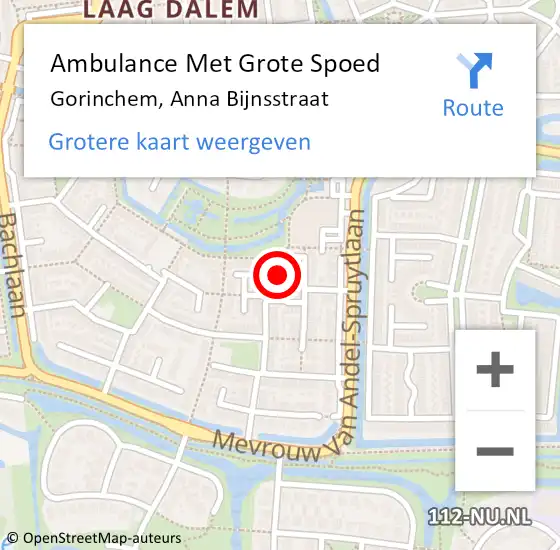 Locatie op kaart van de 112 melding: Ambulance Met Grote Spoed Naar Gorinchem, Anna Bijnsstraat op 1 september 2021 11:33