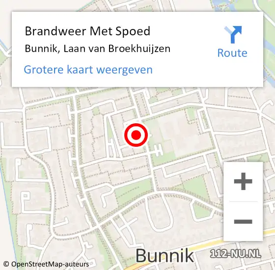 Locatie op kaart van de 112 melding: Brandweer Met Spoed Naar Bunnik, Laan van Broekhuijzen op 1 september 2021 11:34