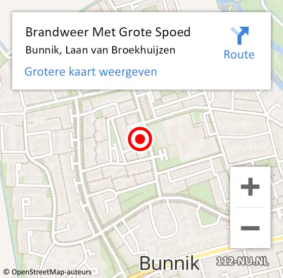 Locatie op kaart van de 112 melding: Brandweer Met Grote Spoed Naar Bunnik, Laan van Broekhuijzen op 1 september 2021 11:35