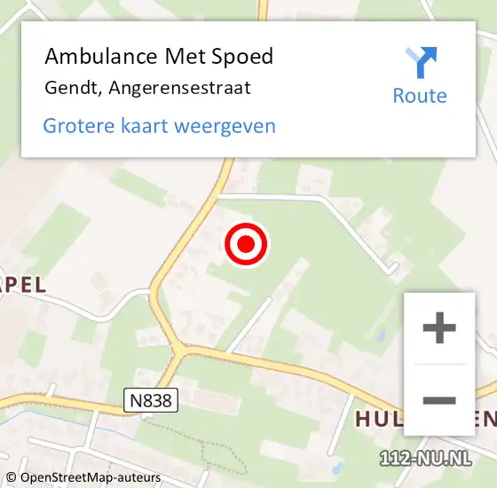 Locatie op kaart van de 112 melding: Ambulance Met Spoed Naar Gendt, Angerensestraat op 1 september 2021 12:00