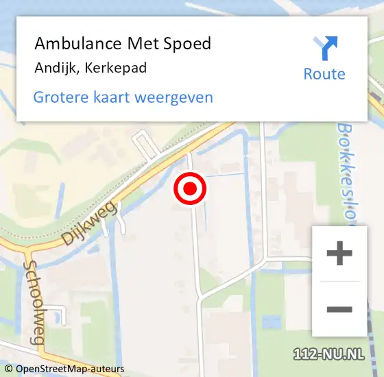 Locatie op kaart van de 112 melding: Ambulance Met Spoed Naar Andijk, Kerkepad op 1 september 2021 12:10