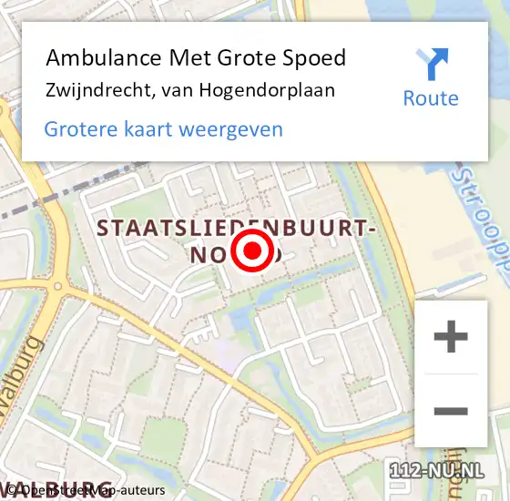 Locatie op kaart van de 112 melding: Ambulance Met Grote Spoed Naar Zwijndrecht, van Hogendorplaan op 1 september 2021 12:19