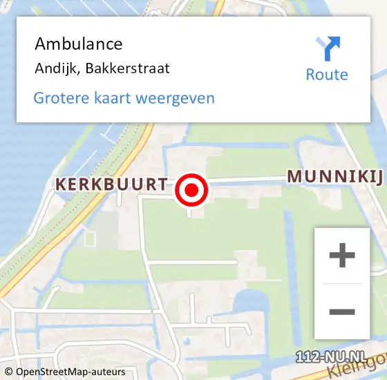 Locatie op kaart van de 112 melding: Ambulance Andijk, Bakkerstraat op 21 juni 2014 13:59