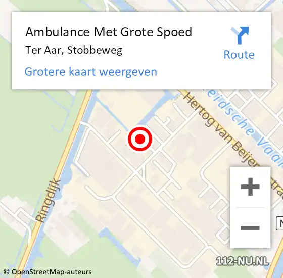 Locatie op kaart van de 112 melding: Ambulance Met Grote Spoed Naar Ter Aar, Stobbeweg op 1 september 2021 12:52