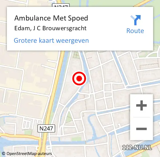 Locatie op kaart van de 112 melding: Ambulance Met Spoed Naar Edam, J C Brouwersgracht op 1 september 2021 12:55