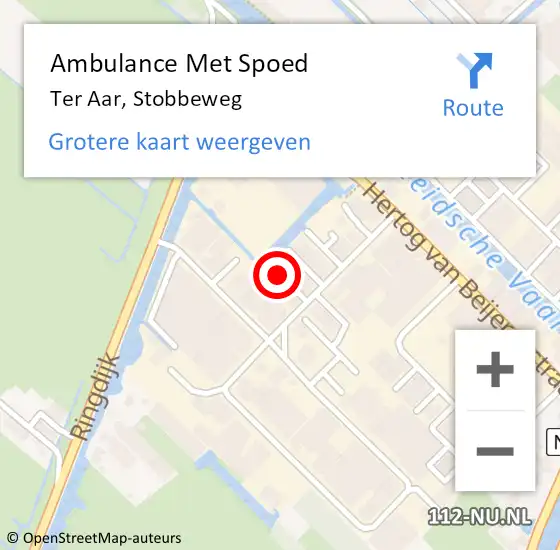 Locatie op kaart van de 112 melding: Ambulance Met Spoed Naar Ter Aar, Stobbeweg op 1 september 2021 12:56