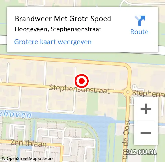 Locatie op kaart van de 112 melding: Brandweer Met Grote Spoed Naar Hoogeveen, Stephensonstraat op 1 september 2021 13:00