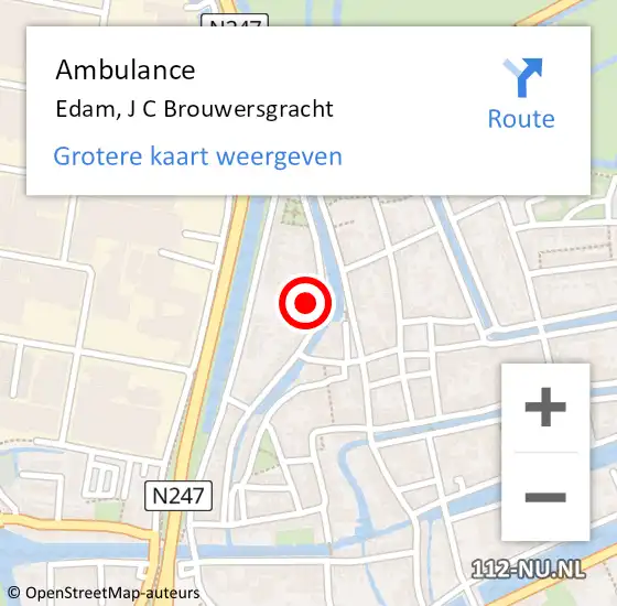 Locatie op kaart van de 112 melding: Ambulance Edam, J C Brouwersgracht op 1 september 2021 13:43