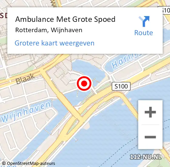 Locatie op kaart van de 112 melding: Ambulance Met Grote Spoed Naar Rotterdam, Wijnhaven op 1 september 2021 14:00