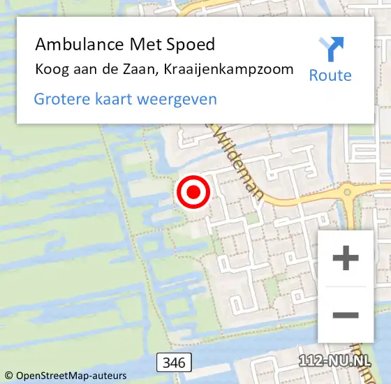 Locatie op kaart van de 112 melding: Ambulance Met Spoed Naar Koog aan de Zaan, Kraaijenkampzoom op 1 september 2021 14:02