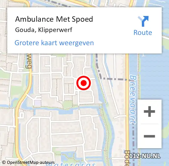 Locatie op kaart van de 112 melding: Ambulance Met Spoed Naar Gouda, Klipperwerf op 1 september 2021 14:04