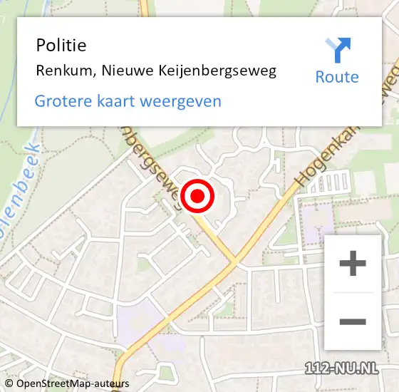 Locatie op kaart van de 112 melding: Politie Renkum, Nieuwe Keijenbergseweg op 1 september 2021 14:06