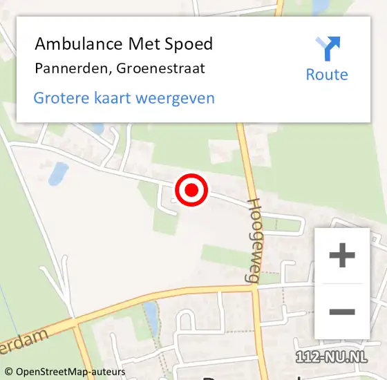 Locatie op kaart van de 112 melding: Ambulance Met Spoed Naar Pannerden, Groenestraat op 1 september 2021 14:22