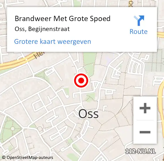 Locatie op kaart van de 112 melding: Brandweer Met Grote Spoed Naar Oss, Begijnenstraat op 1 september 2021 14:24