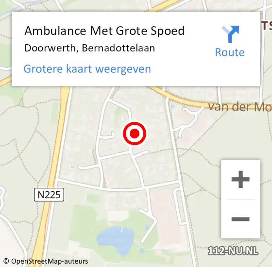 Locatie op kaart van de 112 melding: Ambulance Met Grote Spoed Naar Doorwerth, Bernadottelaan op 1 september 2021 14:31