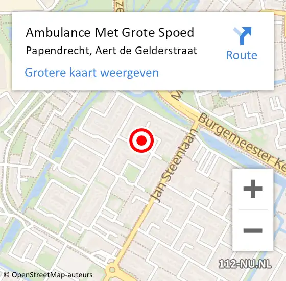 Locatie op kaart van de 112 melding: Ambulance Met Grote Spoed Naar Papendrecht, Aert de Gelderstraat op 1 september 2021 14:45