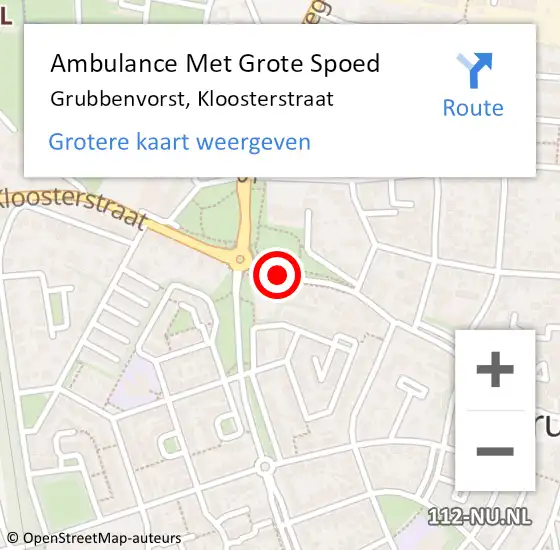 Locatie op kaart van de 112 melding: Ambulance Met Grote Spoed Naar Grubbenvorst, Kloosterstraat op 21 juni 2014 14:11