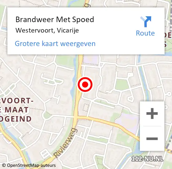 Locatie op kaart van de 112 melding: Brandweer Met Spoed Naar Westervoort, Vicarije op 1 september 2021 15:25