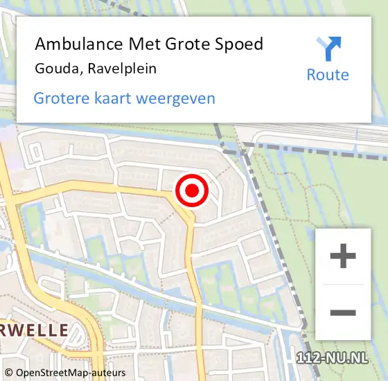 Locatie op kaart van de 112 melding: Ambulance Met Grote Spoed Naar Gouda, Ravelplein op 1 september 2021 15:30