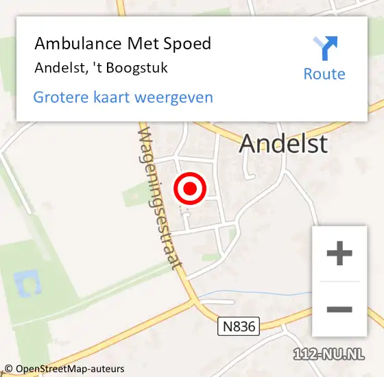 Locatie op kaart van de 112 melding: Ambulance Met Spoed Naar Andelst, 't Boogstuk op 1 september 2021 15:52