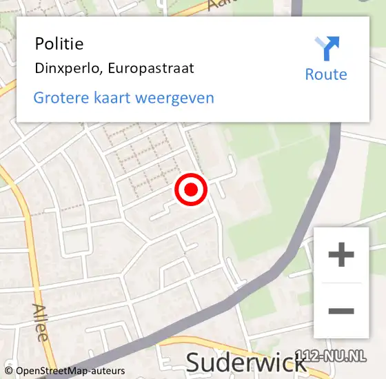 Locatie op kaart van de 112 melding: Politie Dinxperlo, Europastraat op 1 september 2021 16:05