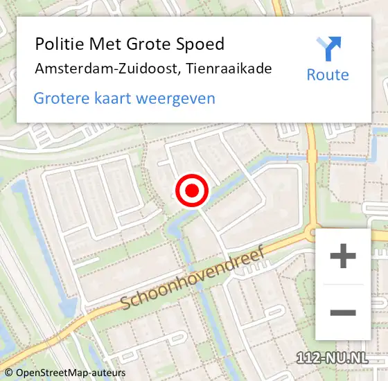 Locatie op kaart van de 112 melding: Politie Met Grote Spoed Naar Amsterdam-Zuidoost, Tienraaikade op 1 september 2021 16:07