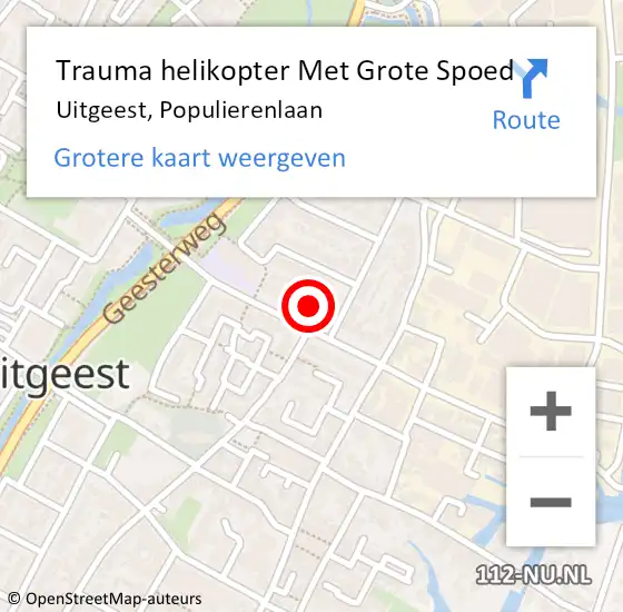 Locatie op kaart van de 112 melding: Trauma helikopter Met Grote Spoed Naar Uitgeest, Populierenlaan op 1 september 2021 16:40