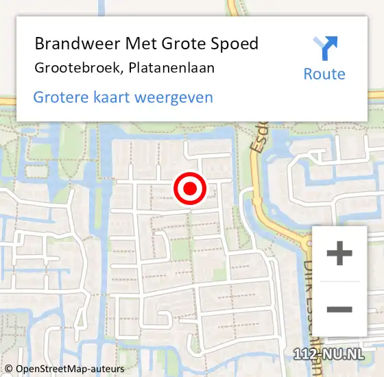 Locatie op kaart van de 112 melding: Brandweer Met Grote Spoed Naar Grootebroek, Platanenlaan op 1 september 2021 16:51