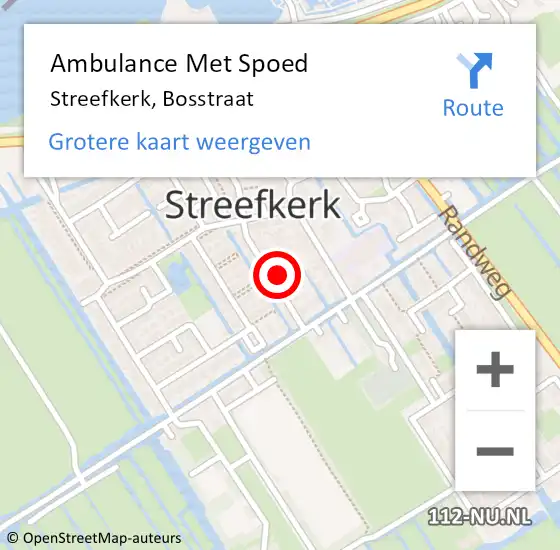 Locatie op kaart van de 112 melding: Ambulance Met Spoed Naar Streefkerk, Bosstraat op 1 september 2021 16:51