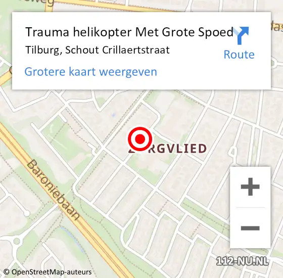 Locatie op kaart van de 112 melding: Trauma helikopter Met Grote Spoed Naar Tilburg, Schout Crillaertstraat op 1 september 2021 17:01