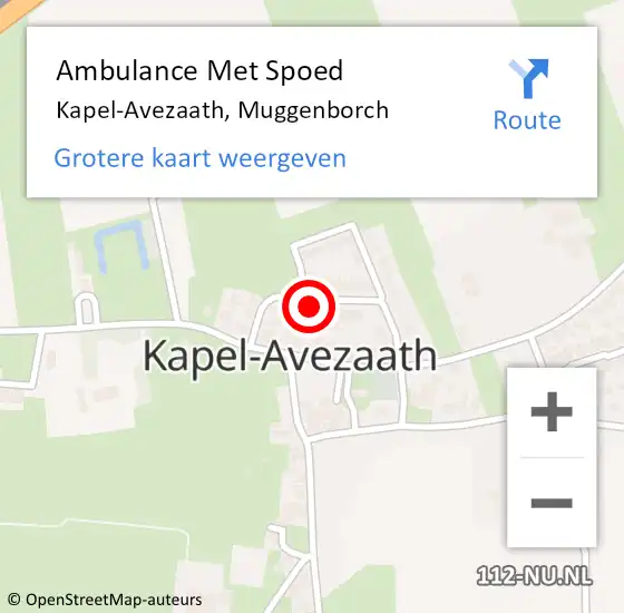 Locatie op kaart van de 112 melding: Ambulance Met Spoed Naar Kapel-Avezaath, Muggenborch op 1 september 2021 17:03