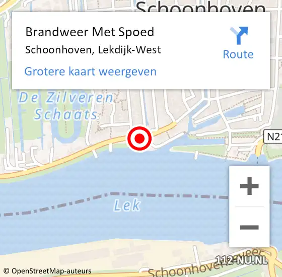 Locatie op kaart van de 112 melding: Brandweer Met Spoed Naar Schoonhoven, Lekdijk-West op 1 september 2021 17:04