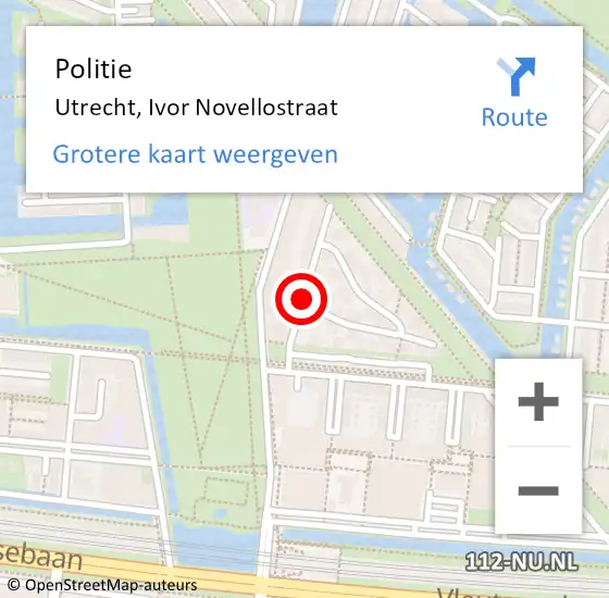 Locatie op kaart van de 112 melding: Politie Utrecht, Ivor Novellostraat op 1 september 2021 17:10