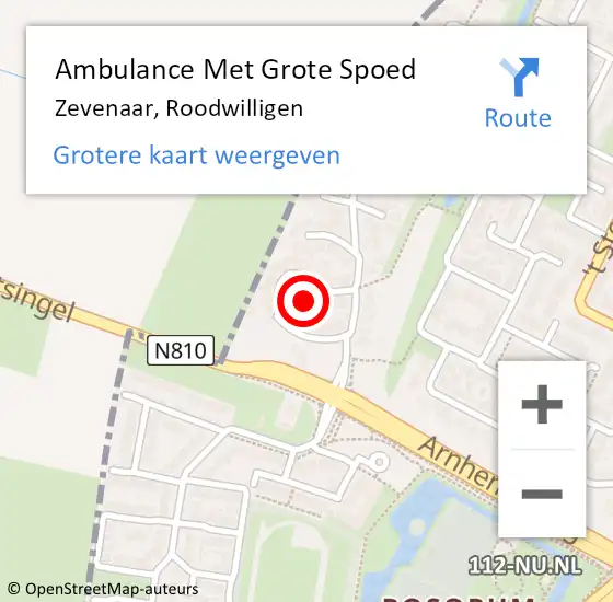 Locatie op kaart van de 112 melding: Ambulance Met Grote Spoed Naar Zevenaar, Roodwilligen op 1 september 2021 17:18