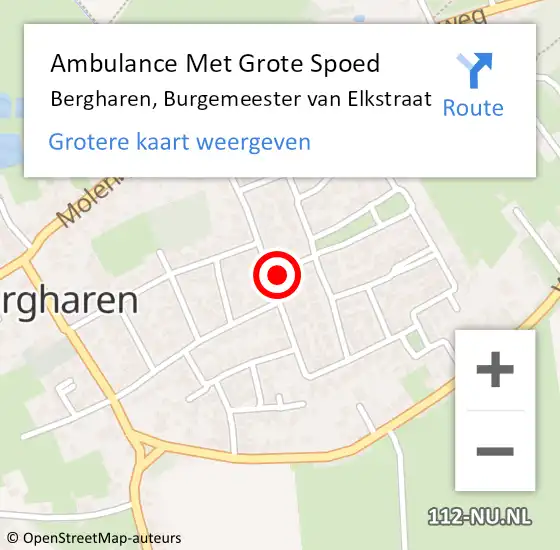 Locatie op kaart van de 112 melding: Ambulance Met Grote Spoed Naar Bergharen, Burgemeester van Elkstraat op 1 september 2021 17:20