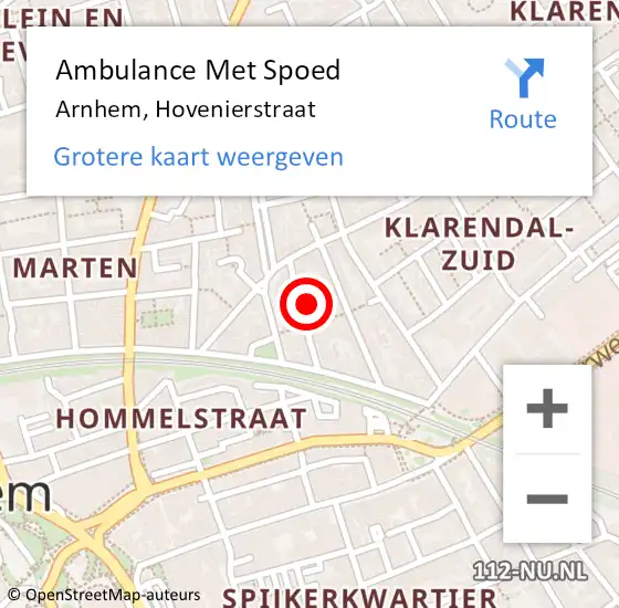 Locatie op kaart van de 112 melding: Ambulance Met Spoed Naar Arnhem, Hovenierstraat op 1 september 2021 17:31