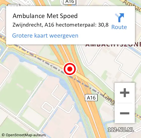 Locatie op kaart van de 112 melding: Ambulance Met Spoed Naar Zwijndrecht, A16 hectometerpaal: 30,8 op 1 september 2021 17:55