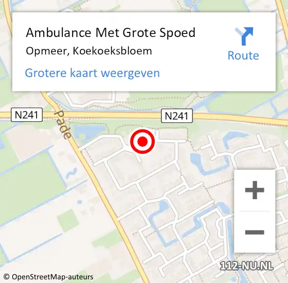 Locatie op kaart van de 112 melding: Ambulance Met Grote Spoed Naar Opmeer, Koekoeksbloem op 1 september 2021 18:15