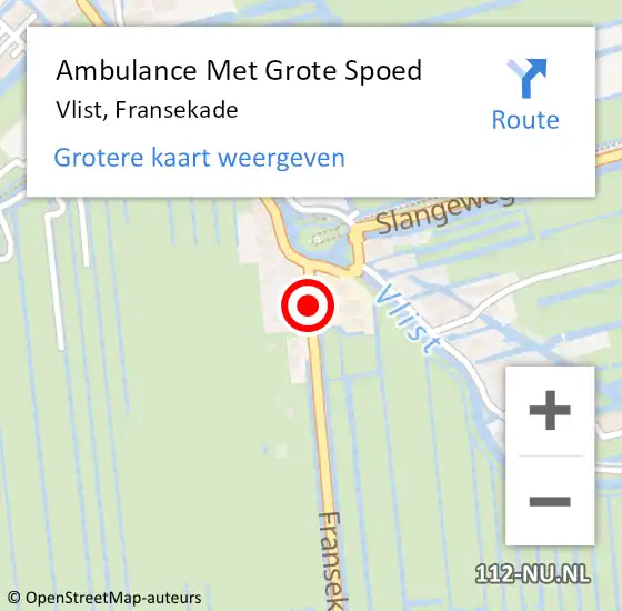 Locatie op kaart van de 112 melding: Ambulance Met Grote Spoed Naar Vlist, Fransekade op 1 september 2021 18:46