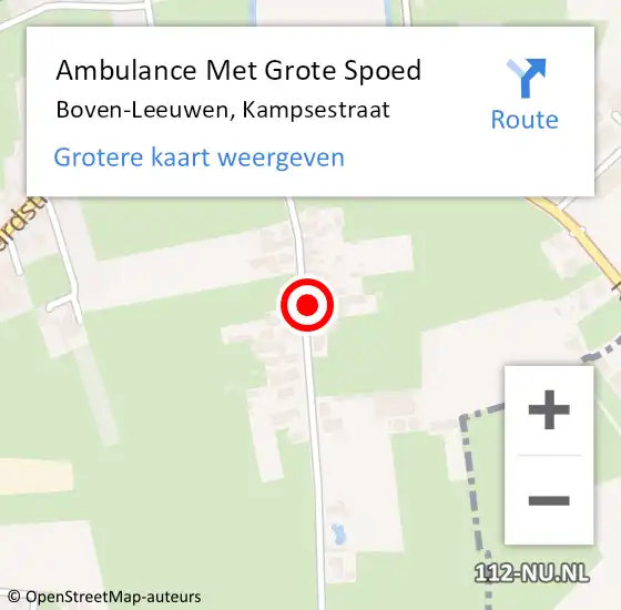 Locatie op kaart van de 112 melding: Ambulance Met Grote Spoed Naar Boven-Leeuwen, Kampsestraat op 1 september 2021 18:55