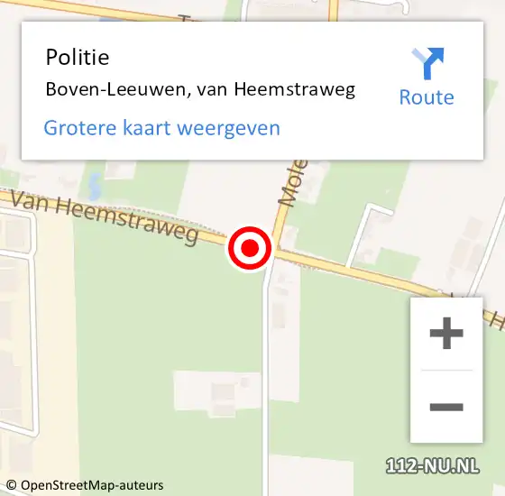 Locatie op kaart van de 112 melding: Politie Boven-Leeuwen, van Heemstraweg op 1 september 2021 19:56