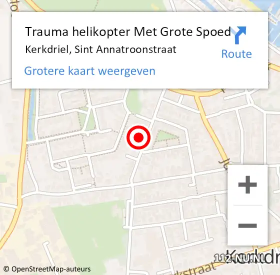 Locatie op kaart van de 112 melding: Trauma helikopter Met Grote Spoed Naar Kerkdriel, Sint Annatroonstraat op 1 september 2021 20:22