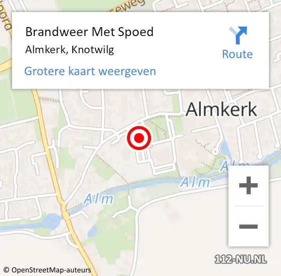 Locatie op kaart van de 112 melding: Brandweer Met Spoed Naar Almkerk, Knotwilg op 1 september 2021 20:40