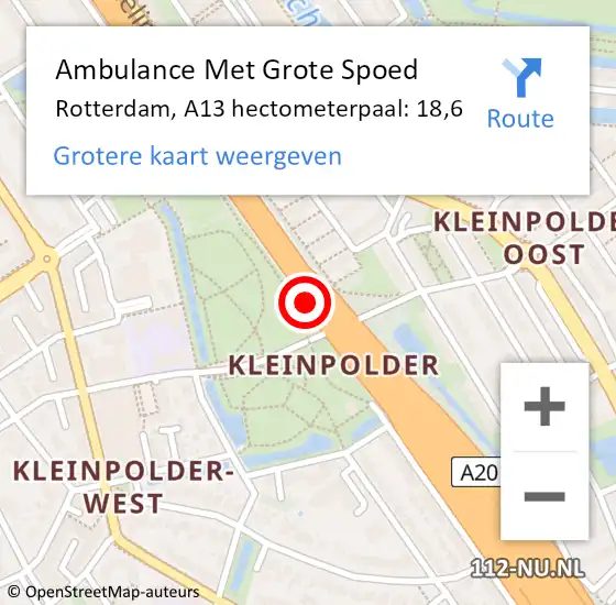 Locatie op kaart van de 112 melding: Ambulance Met Grote Spoed Naar Rotterdam, A13 hectometerpaal: 18,6 op 1 september 2021 21:31