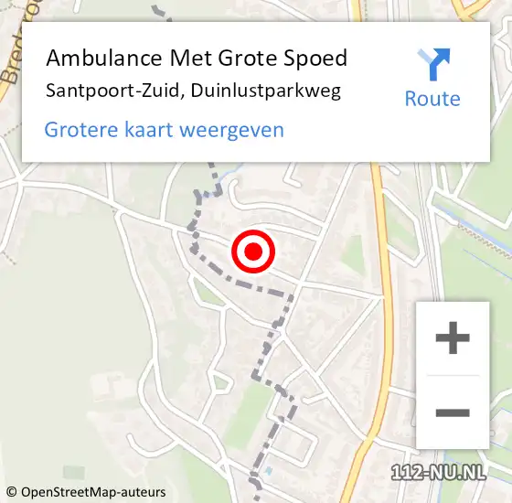 Locatie op kaart van de 112 melding: Ambulance Met Grote Spoed Naar Santpoort-Zuid, Duinlustparkweg op 1 september 2021 21:56