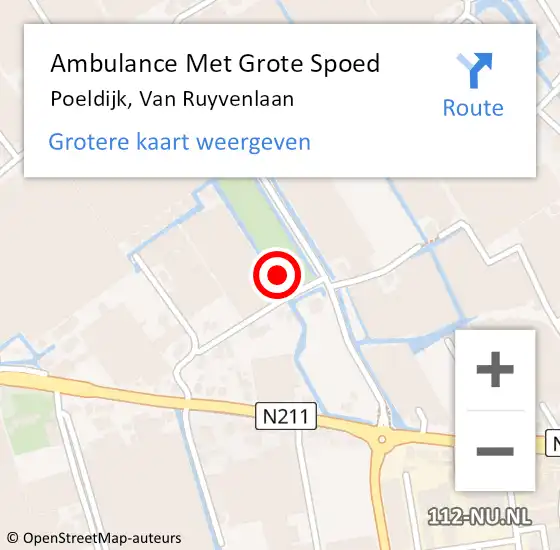 Locatie op kaart van de 112 melding: Ambulance Met Grote Spoed Naar Poeldijk, Van Ruyvenlaan op 1 september 2021 21:57