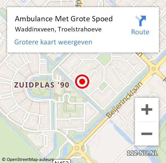 Locatie op kaart van de 112 melding: Ambulance Met Grote Spoed Naar Waddinxveen, Troelstrahoeve op 1 september 2021 22:01