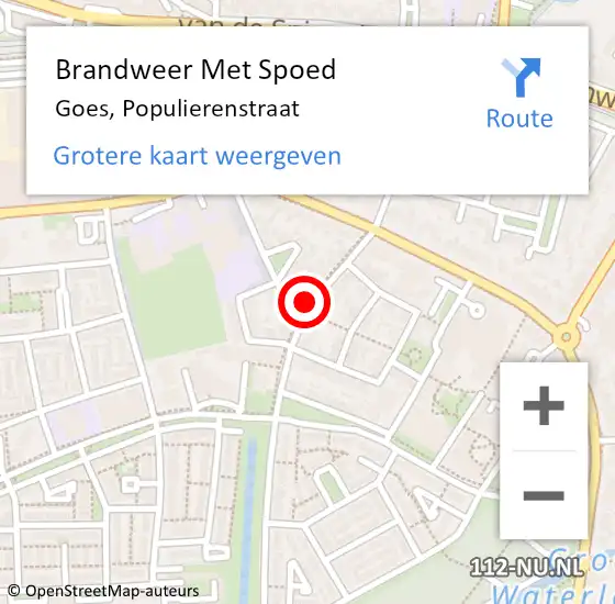 Locatie op kaart van de 112 melding: Brandweer Met Spoed Naar Goes, Populierenstraat op 1 september 2021 22:17