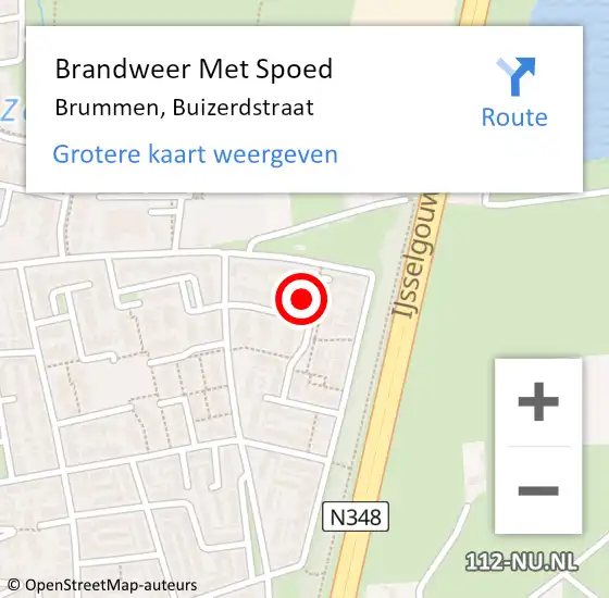 Locatie op kaart van de 112 melding: Brandweer Met Spoed Naar Brummen, Buizerdstraat op 1 september 2021 22:43